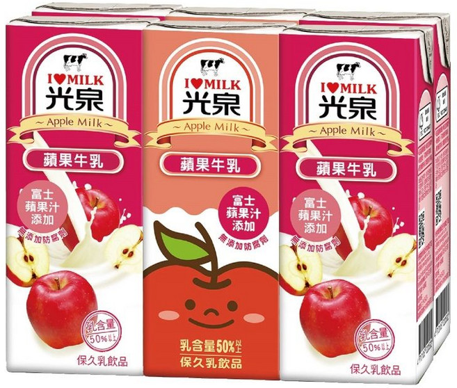 光泉 蘋果牛乳 富士蘋果汁 添加 無添加防腐劑, 6個裝, 200ml