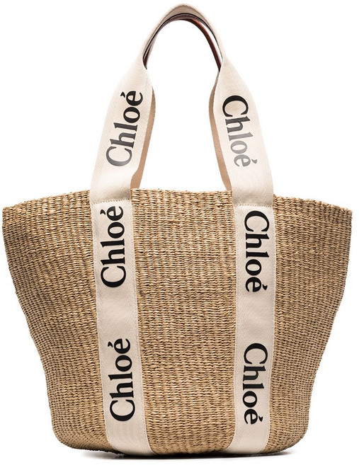 끌로에 우디 로고 스트랩 라지 토트 백