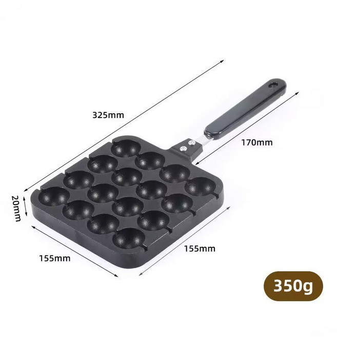 微笑雞蛋糕烤盤 附手柄 可開合 導熱均勻快速, 1個, 單面16孔章魚小丸子鍋