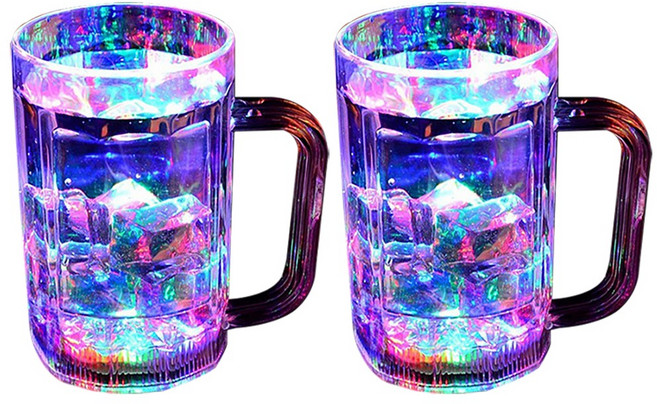 1+1 led 맥주잔 세트 led잔 맥주컵 불들어오는 술잔 불빛 LED컵 예쁜 엘이디 캠핑 특이한 감성 캠핑용, R49062A(500ML