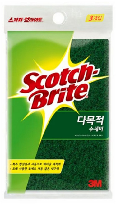 3M 수세미 중형 3P 다용도 주방 욕실 베란다 화장실 청소 창틀 캠핑 차박 그리들 찌든때 기름때, 1개