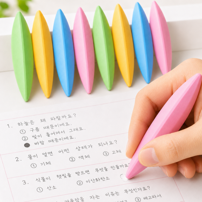 루바르 한곳저격 펜슬형 고무 지우개, 8개, 알록달록