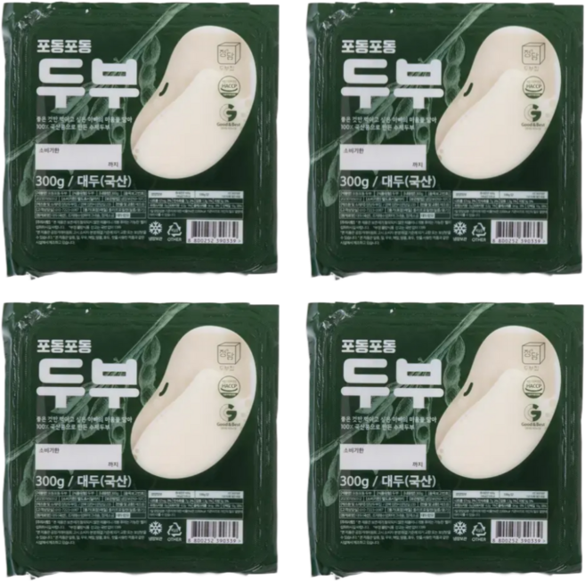 [정담두부집] 옛날맛 그대로 100% 국산콩 수제두부, 300g, 4개