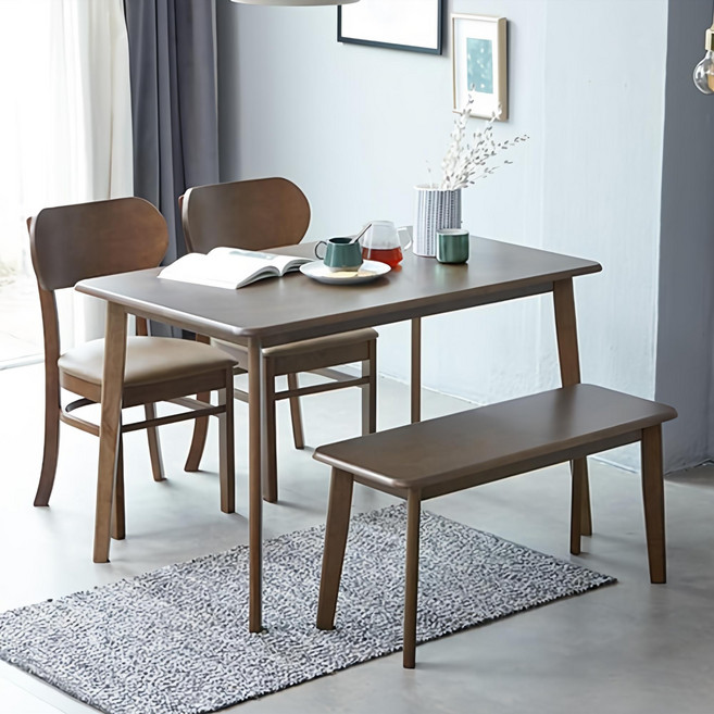 베스트리빙 캔버라 버터 4인용 원목 식탁세트/테이블세트/의자2개+원목벤치의자1개 방문설치 2colors, 모카브라운