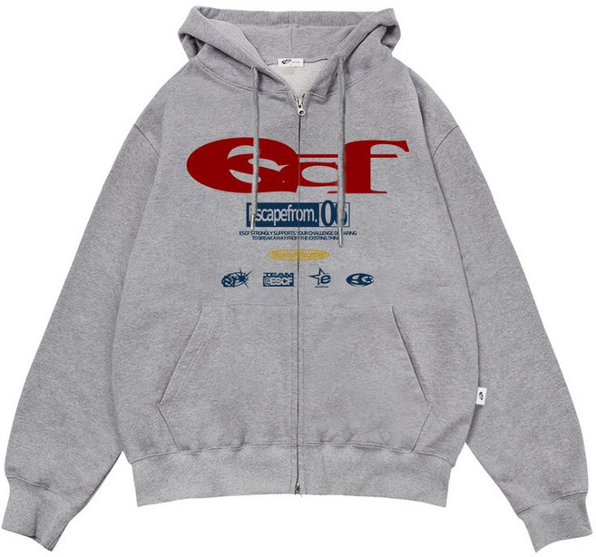 이스케이프프롬 ESCF 로고 콜라주 프린트 투웨이 후드집업 그레이