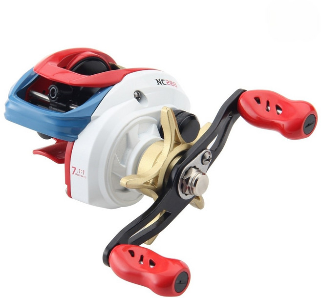 이고스 베이트릴 입문 중급용 바다 민물낚시 경량 7:1:1 루어 문어릴 쭈꾸미릴 배스릴 건담릴 레고릴, 블루 레드 화이트, 좌핸들