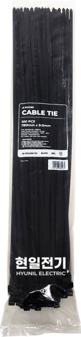골든 케이블타이 100mm - 780mm (UL인증 흑백 등 10가지 색상 대용량 소용량), 흑색, 100개