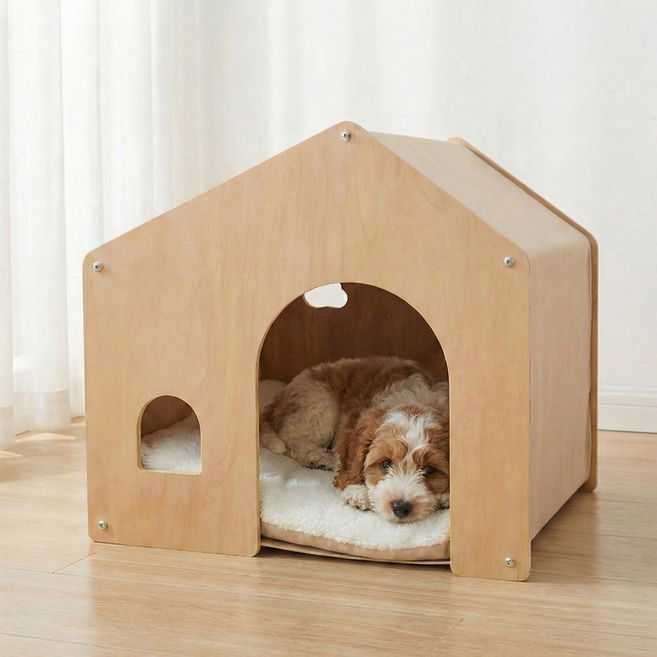 아그다 원목 강아지 하우스, 1개, 화이트