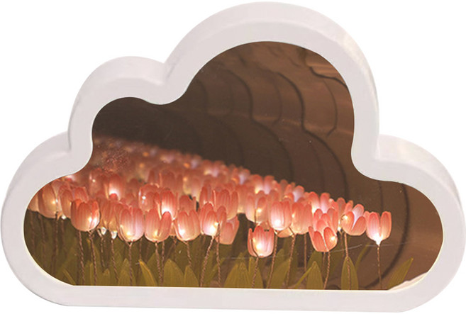 투데이리빙 DIY 구름 튤립 LED 미러 무드등 만들기 키트 20송이 침실 인테리어 장식 무드 감성 플라워 거울 조명 수면등 취침등, 핑크