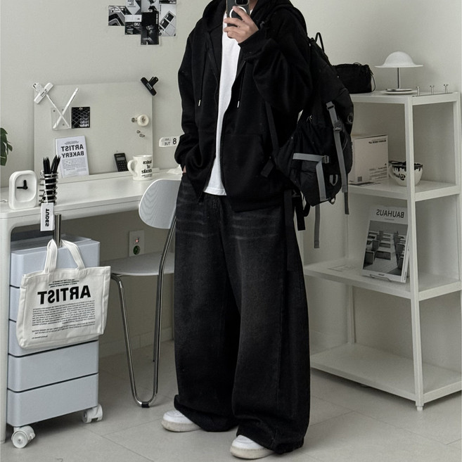 르위 남성용 후드집업 무지 투웨이 간절기 자켓 빅사이즈