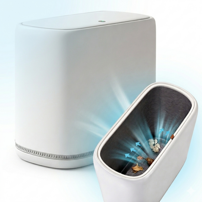 푸포 봉투 3초 자동흡착 원터치 슬림 화장실용 쓰레기통 10L, 화이트