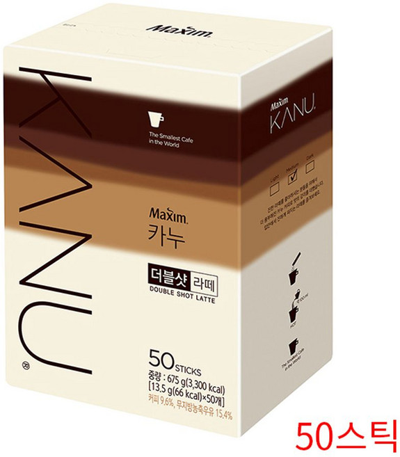 단백질 커피 맥심 카누더블샷라떼 50T 인스턴트 스틱 카페, 13.5g, 50개입, 1개