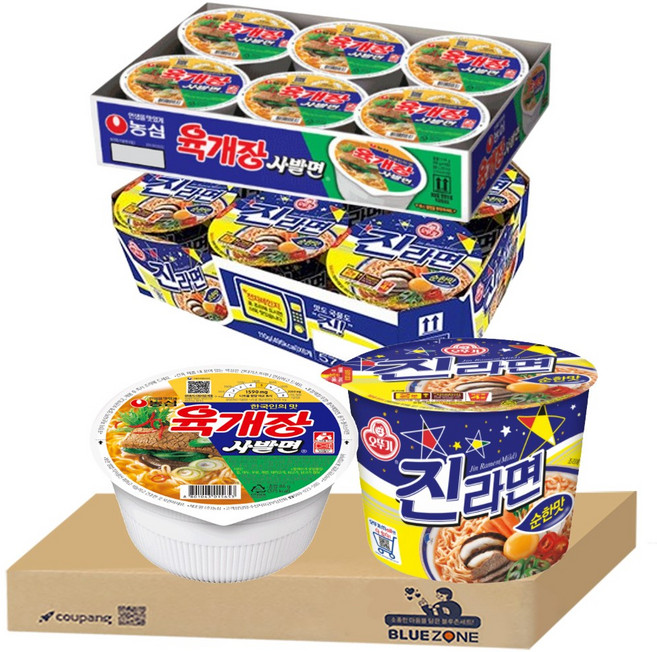 블루존 진라면 순한맛 큰컵 110g (6입) + 육개장사발면 86g (6입)
