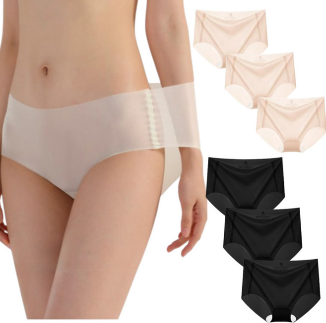 일상up 심리스 여성 팬티 아이스 실크 무봉제 누디 노라인 고탄력 6장