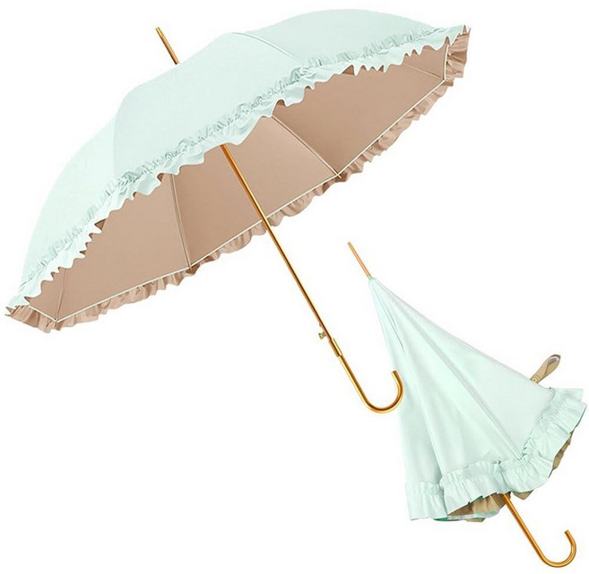 SENXSHI Ruffled Lace Princess Umbrella Milk Blue and Cream 42.9 Inches Diameter UV Protection