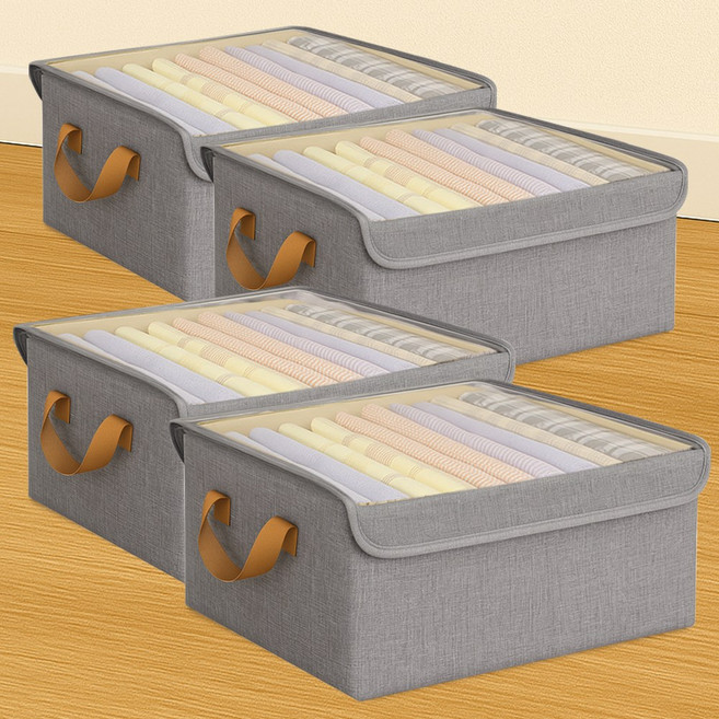 마벨인홈 옷 정리함 이불 수납 투명창 먼지걱정 없는 대용량 패브릭 의류 보관함, 4개, 그레이