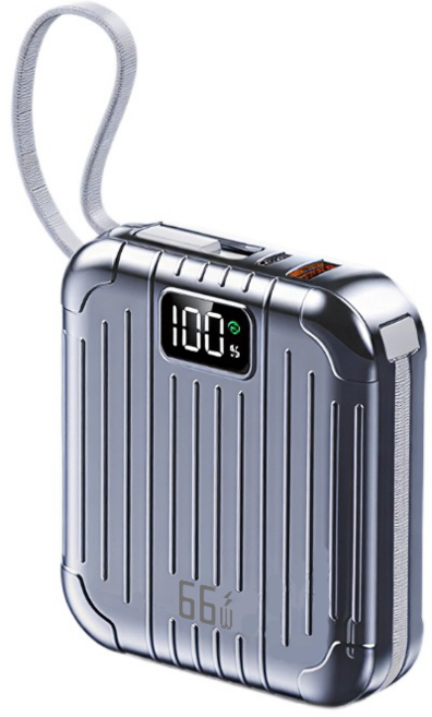 보조배터리 66W 초고속충전 30000mAh 대용량 미니 휴대용 내장 케이블, 실버, HT-DX336G
