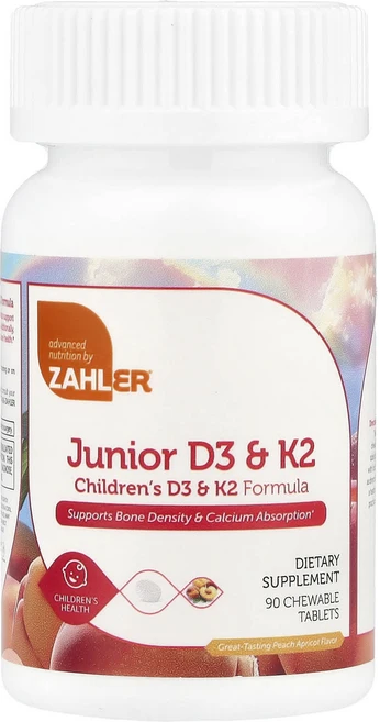 Zahler 주니어 D3 및 K2 복숭아 살구 츄어블 90정, Zahler주니어D3및K2복숭아살구츄어블90정, 1개 - 쿠팡