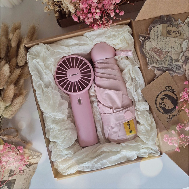 [핑크세트] 손선풍기+미니양우산+감성선물포장세트 선물세트 티케즈샵, 핑크세트, 1개