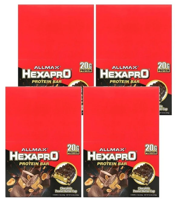 ALLMAX Hexapro Protein Bar Chocolate Peanut Butter Cup 올맥스 헥사프로 프로틴바 초콜릿 땅콩버터 컵 12p 648g, 4개 - 쿠팡