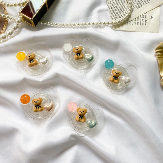 캔디 테디 베어 핸드폰 거치대 하트 곰돌이 인스타 감성 귀여운 스마트폰, 캔디 테디베어톡_옐로우, 1개