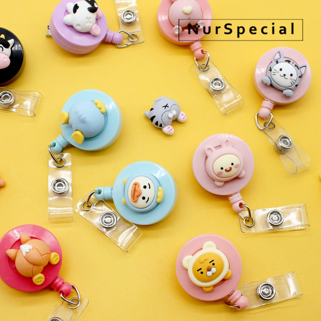 [메탈링] 널스페셜 3D 캐릭터 A집게형 회전 릴홀더 캐릭터 1번-25번 간호사 테이프걸이 사원증 이름표 플라스타걸이, 04.핑크, 11.야옹