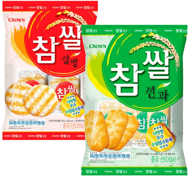 크라운제과 참쌀선과 115gx1개+참쌀설병 128gx1개 묶음, 243g, 1세트