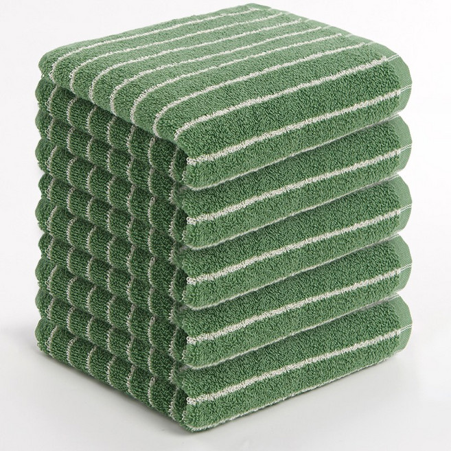 MYNVO 스트라이프 호텔 수건 180g 40수 코마사 선염라인 타올 부드럽고 두툼한 데일리 세면타월, 5개, 그린 스트라이프