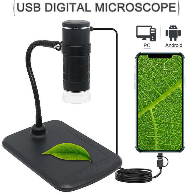 USB 디지털 현미경 스탠드 내시경 카메라 1000X LED 램프 포함 전자 돋보기, 1