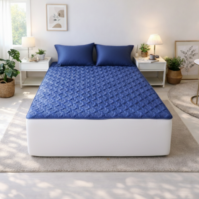 직접제작 60수 모달 미끄럼방지 돌 흙침대 패드 토퍼, 블루