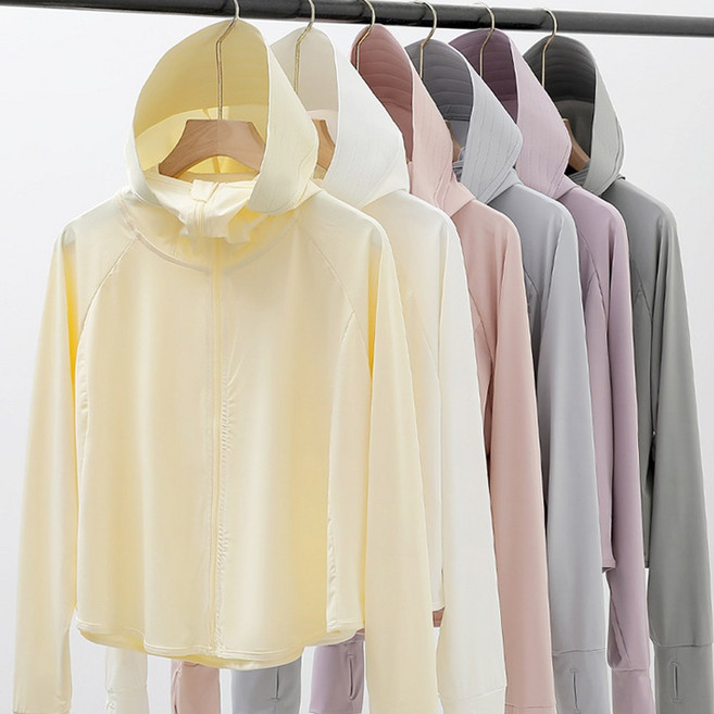 자외선 차단 UV 차단 햇빛 차단 쿨링 후드집업 외투 냉감소재, 노란