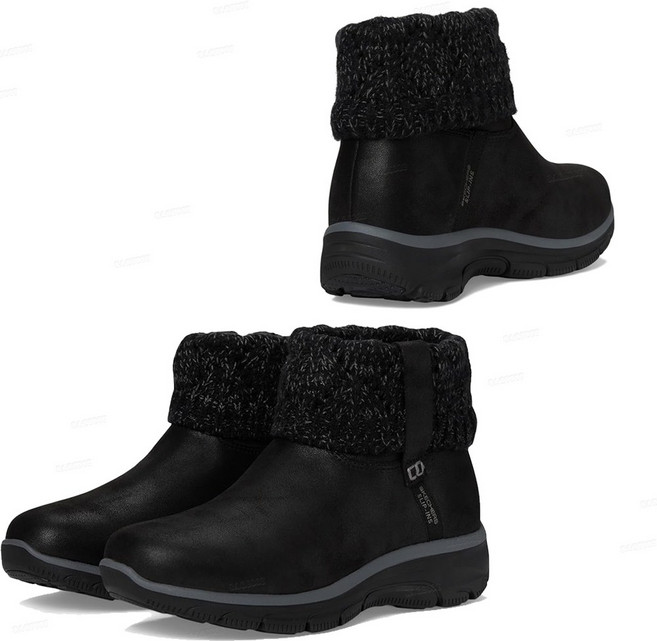 스케쳐스 슬립인스 릴랙스핏스웨터 트리밍 블랙 여성 비건레더 방한 앵클 부츠