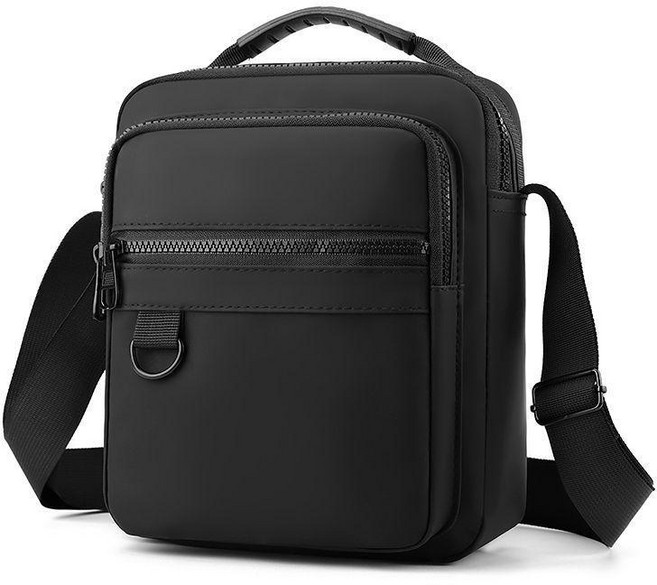 男包單肩包休閒斜挎包時尚男士包包豎款手提運動小挎包旅遊小揹包, 黑色