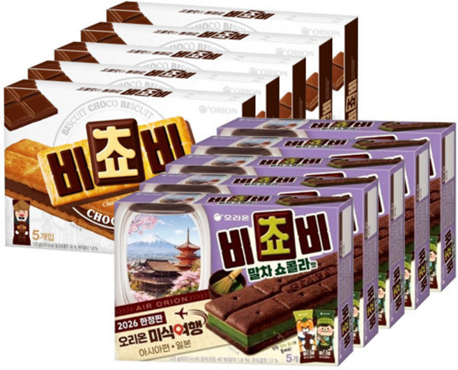오리온 비쵸비 125g+말차쇼콜라 125g, 1세트, 각5개(총10개)