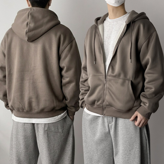 오프앤 남자 무지 투웨이 오버핏 후드 집업