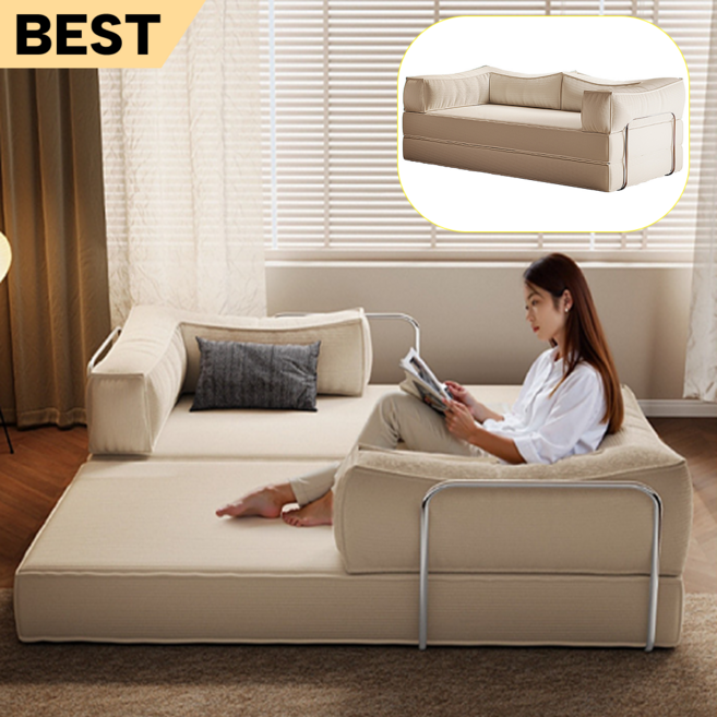 디즈센 접이식 모듈소파 소파베드 푹신한 공간절약 2인용 3인용 4인용 코듀로이 가죽, 아이보리