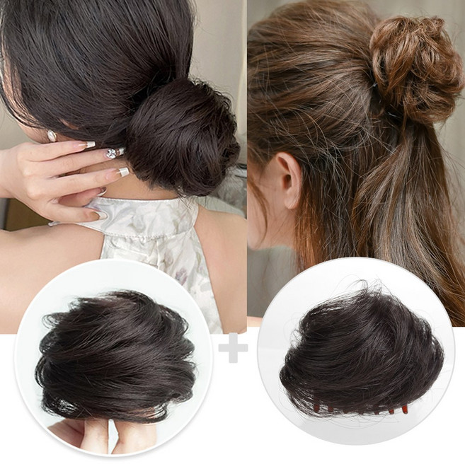 [ 1 + 1 ] 잇츠리빙 예쁜 올림머리 똥머리 가발+반머리 집게핀 가발, 1개, A타입(자연갈색)