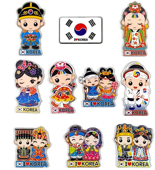 라베끄 한국 전통한복 관광지 전통캐릭터 아크릴 미니냉장고자석(10개) 홈스테이 외국인선물 전통기념품 공예품 민예품 Korean traditional souvenirs