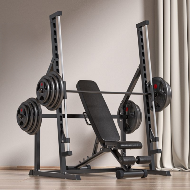 맥스코어 벤치프레스 헬스기구 스미스머신 운동기구 허벅지 홈트 하체 스쿼트 머신 실내, 스미스머신 + 폴딩벤치 + 60kg바벨플레이트