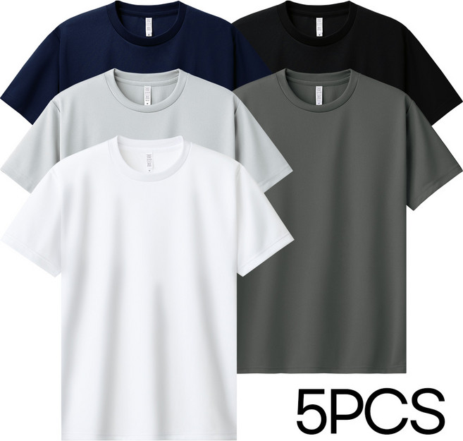 엔티즈 남여공용 에어 드라이 라운드 반팔 티셔츠 5장세트 기능성 쿨티셔츠 헬스복 상의 월화수목금 데일리