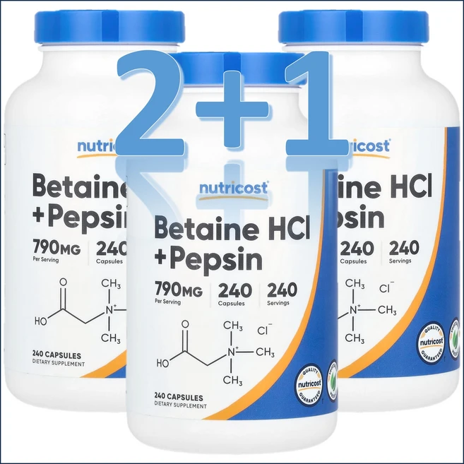 뉴트리코스트 베타인 HCI + 펩신 790mg 240회분, 240정, 3개 - 쿠팡