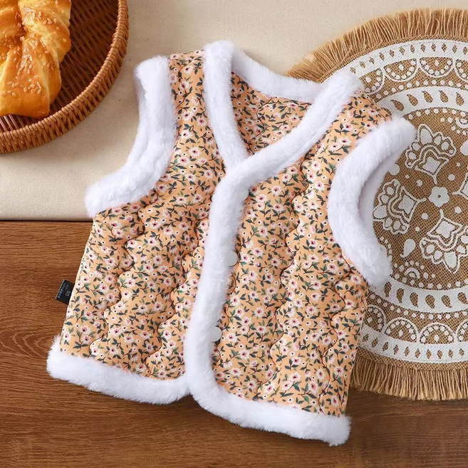 포근포근 꽃자수 키즈 방한 조끼