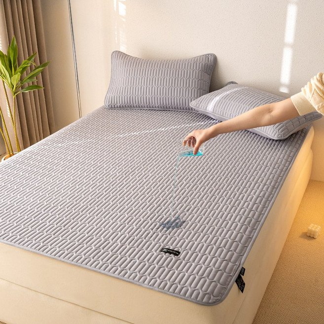 신세기무역 사계절용 누빔 침대방수패드 슬림 매트리스 커버고정 밴드형 자취방 원룸 추천, 안개그레이