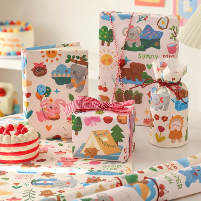 위캔바이 이지컷팅 기념일 생일 선물 종이 포장지, 6개, 애니멀파티(2종)