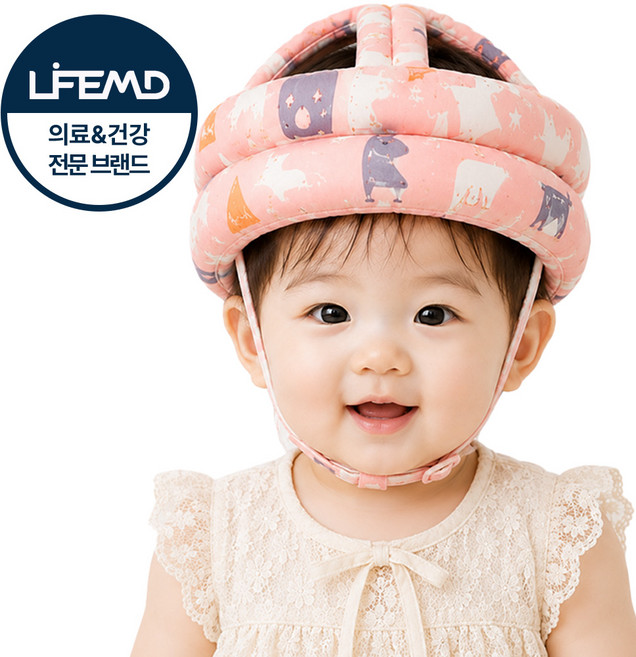 라이프엠디 아기 머리 보호대 영유아 머리쿵 방지 뒤쿵이 안전모 베이비 뒷통수 보호 쿠션 헬멧 신생아 안전 모자, 1개, 핑크