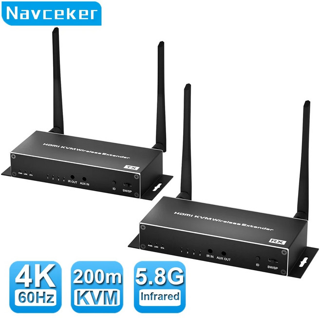Navceker 4K 무선 HDMI 비디오 송신기 및 리시버 5G 200M 1080P HDMI KVM 익스텐더 디스플레이 NVR 카메라 노트북 PC HDTV용, One TX and one RX_EU Power Plu, 04 UK Power Plug, 1)One TX  EU Power Plug