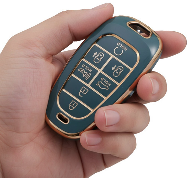 포스워백 그랜저 싼타페 베뉴 쏘나타 넥소 투싼 스타리아 아반떼 펠리세이드 호환 스마트 차키 케이스, 7버튼, 청녹색