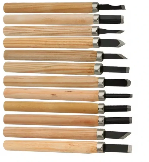 기본 절단 및 자세한 목공을위한 12pcs 나무 조각 치즐 세트 DIY 핸드 툴 Gouges Knife