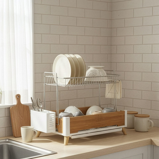 블렌드 식기건조대, 1개, 화이트, 2단