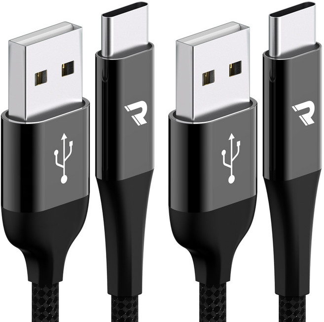 로랜텍 C타입 메탈 고속충전 패브릭 케이블, 1.2m, 블랙, 2개